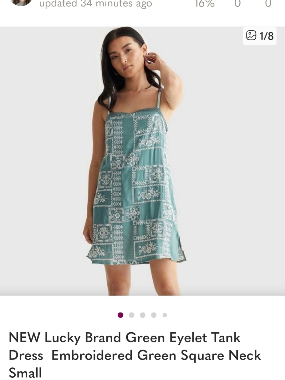 Lucky Brand Teal Green Embroidered Dress Large